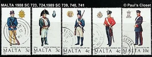MALTA 1988 SC 723-24,1989 SC 739-741 USED NO GUM VERY LIGHT CNX VERY FINE - Picture 1 of 2