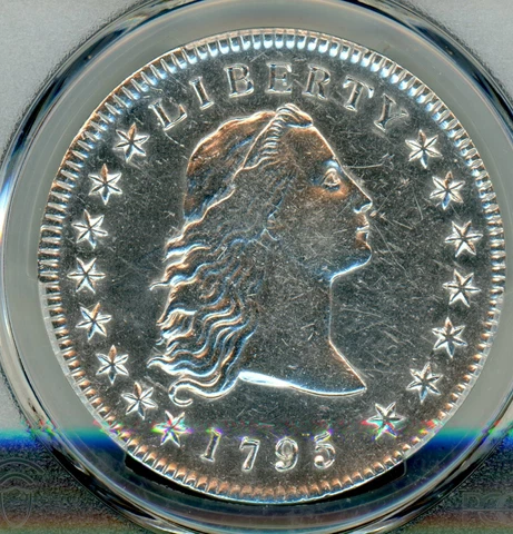 1795 FLOWING HAIR SILVER DOLLAR PCGS EXTREMELY FINE  LOOKS ALMOST UNCIRCULATED + Cover