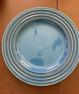 Set of 2 Le Creuset Rimmed Salad / Sandwich / Lunch 10” Turquoise Blue Stoneware - Image 1 of 4