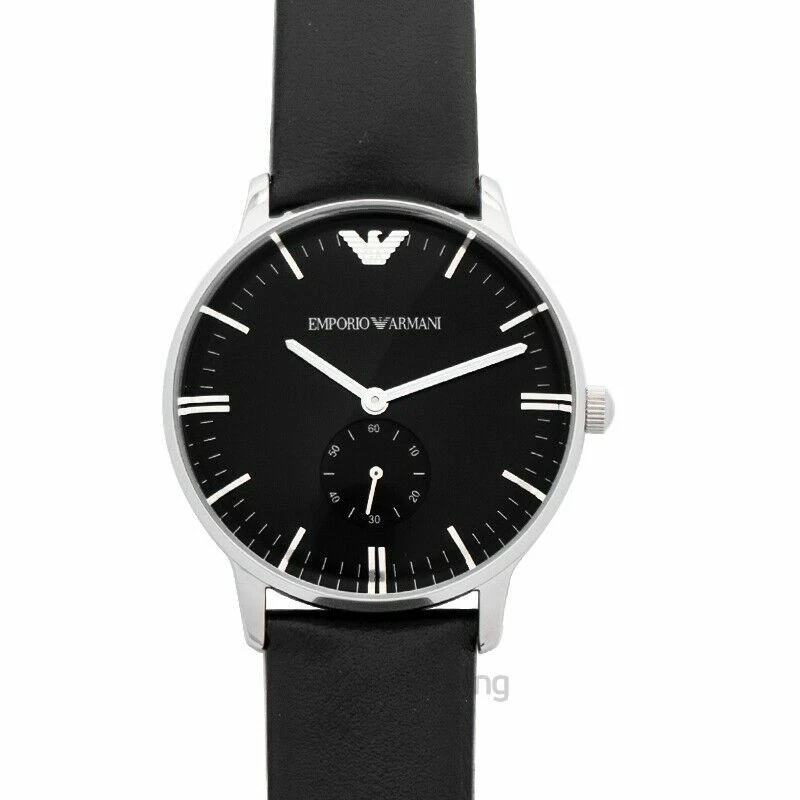 Reloj para hombre Emporio Armani AR90001M tono plata esfera negra correa de cuero negro Foto 1 de 1