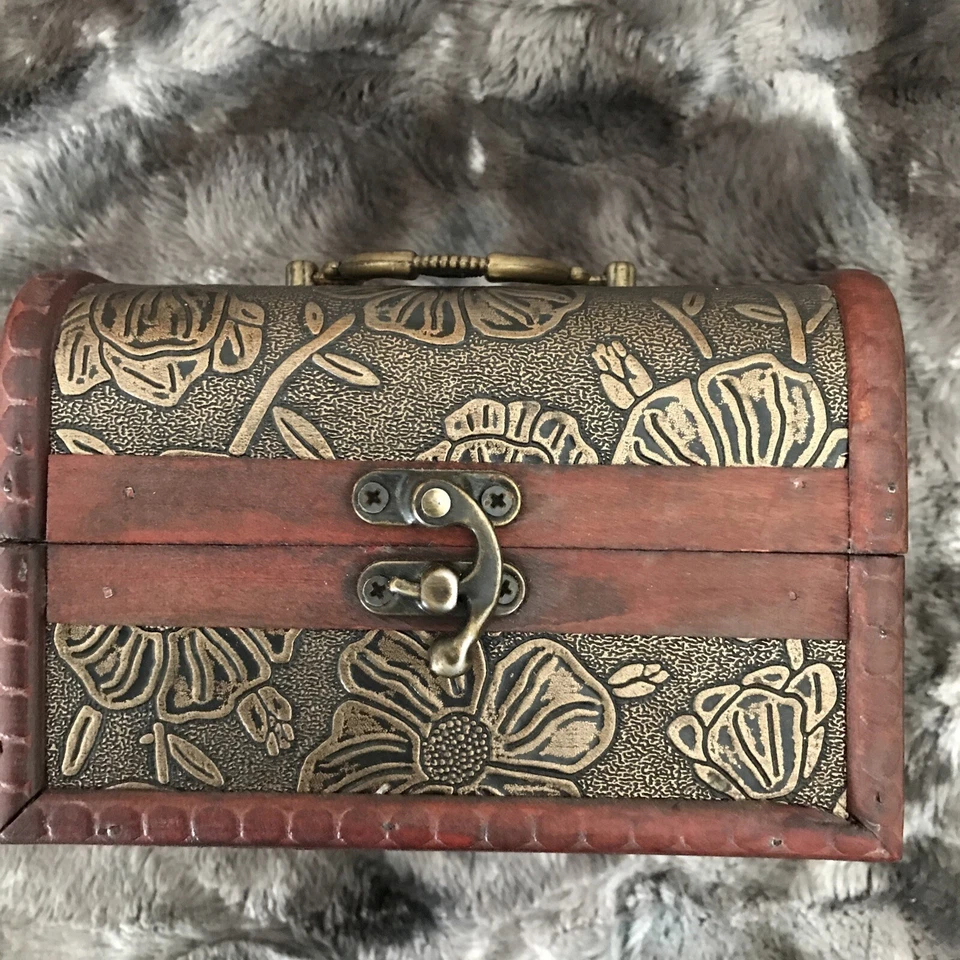 Wood &Metal Treasure Chest with Decorative Metal Closure 4"H x 53/4L x 4W New - Image 1 of 4