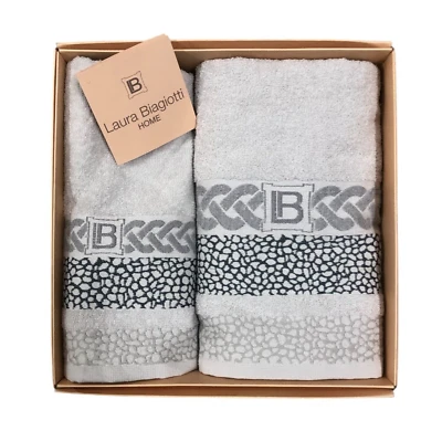COPPIA-ASCIUGAMANI-set 1+1  "Laura Biagiotti"  Spugna Morbidissima 100% COTONE - Immagine 1 di 4