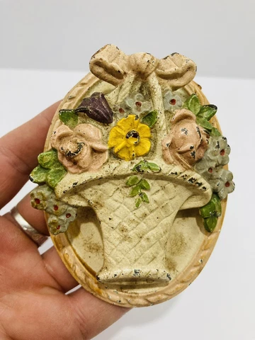Antique Hubley Cast Iron Door Knocker Basket Of Flowers Patina Cover