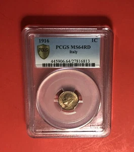 ITALIEN-1916-UNZIRKULIERTE 1C MÜNZE, BEWERTET VON PCGS MS64 ROT. - Bild 1 von 4