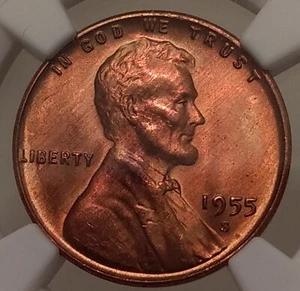 1955-S Lincoln Cent NGC MS66RB - Picture 1 of 6