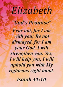 Tarjeta de significado de nombre de Elizabeth ""La promesa de Dios"" con versículo bíblico - Imagen 1 de 1