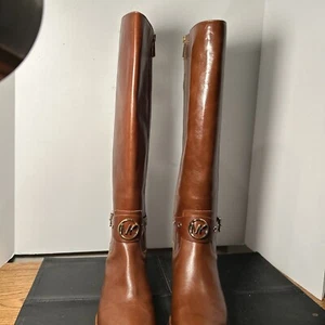 Michael Kors Womens Sz 5 Tall Brown Leather Knee High Side Zip Boots - Picture 1 of 20