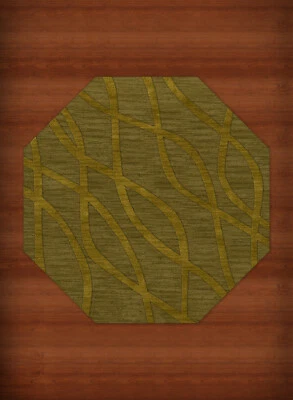 Green Transitional Hand Hooked Swirls Lines Stripes Area Rug Abstract DV10 - Image 1 of 2