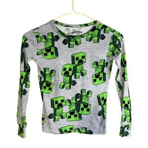 Minecraft Legends Boys Size 8 Creeper Face Graphic Long Sleeve Top Casual Sleep - Picture 1 of 10