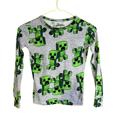 Minecraft Legends Boys Size 8 Creeper Face Graphic Long Sleeve Top Casual Sleep - Image 1 of 4