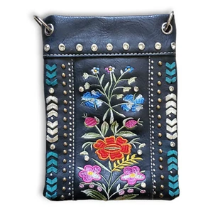Bohemian Biker Whimsy Floral Embroidered Embellished Cross Body Purse Pouch Bag - Bild 1 von 4