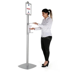 Floor Standing Hand Sanitizer Dispenser with 8.5x11 Opti Snap Frame Sign Post - Picture 1 of 10