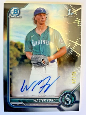 Walter Ford 2022 1st Bowman Draft Autograph Black Refractor /75 Mariners - Image 1 of 4