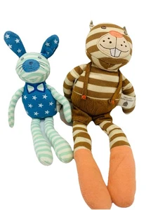 Juguete de algodón orgánico Farm Buddies Brown Beaver 12" y Blue Bunny Rabbit 9" Loveys - Imagen 1 de 9