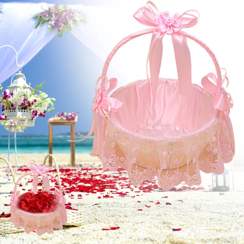 Cestas de encaje con lazo de flores para niñas cintas de satén cesta almacenamiento de dulces multiusos Foto 1 de 1
