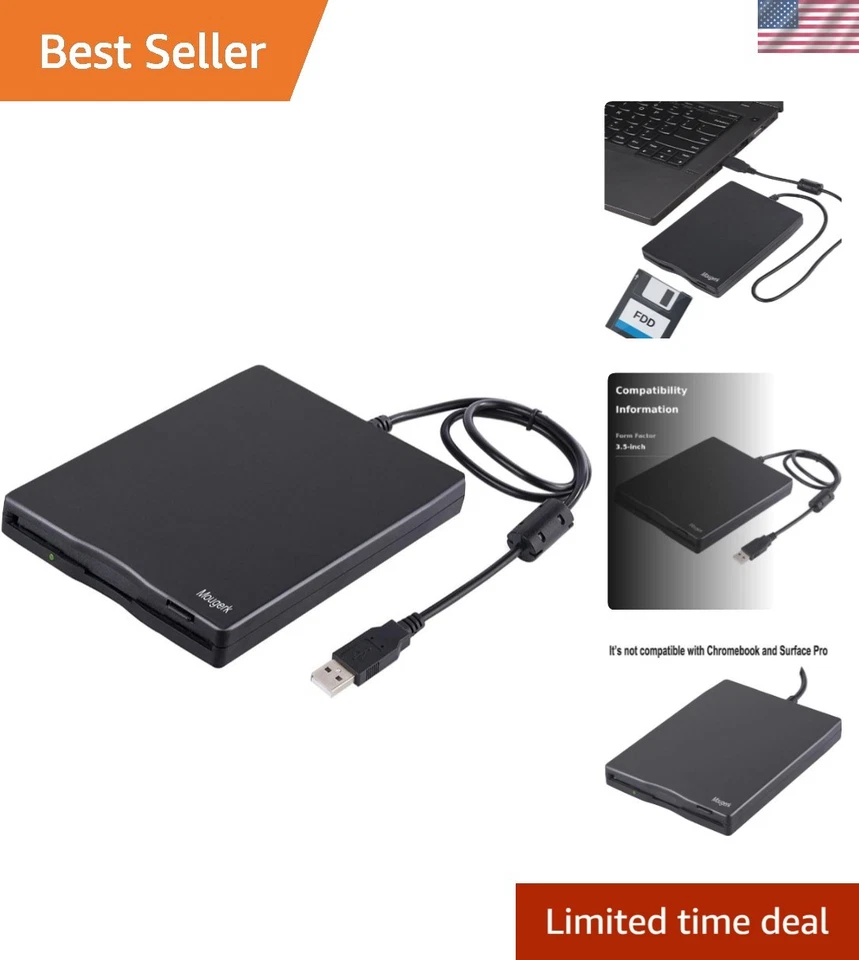USB Floppy Drive Mougerk 3.5" External Diskette 1.44 MB FDD Portable Plug and