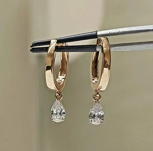 2.00 Ct Pear Cut Lab Created Diamond Handcrafted Hoopla earrings. - Picture 1 of 4
