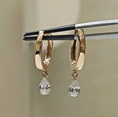 2.00 Ct Pear Cut Lab Created Diamond Handcrafted Hoopla earrings. - Image 1 of 4