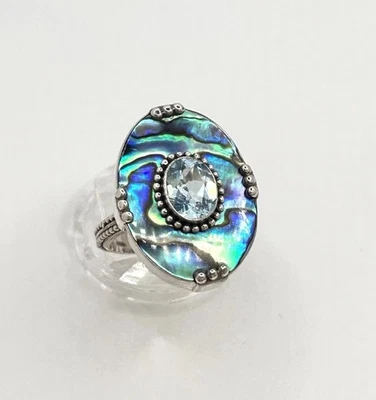 ANILLO OVALADO DE PLATA ESTERLINA Y TOPACIO AZUL FIRMADO POR MERAV 8,4 g talla 9 Foto 1 de 4