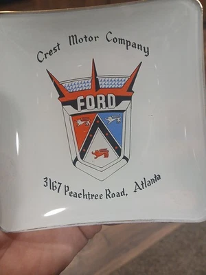 Vintage 1950's Ford Dealership Glass Ashtray Crest Motor Co. Atlanta, GA RARE  - Image 1 of 4
