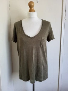 J Crew Linen T-Shirt Size M Khaki Green Short Sleeve Casual Pocket Stretch - Picture 1 of 11