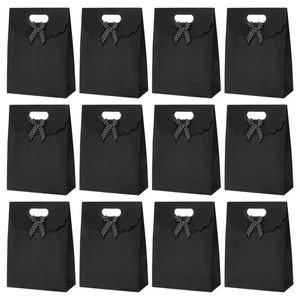 Bolsa de regalo de 12 piezas de 8,3 x 2,8 x 6 pulgadas con asas de cinta de lazo negra - Imagen 1 de 7