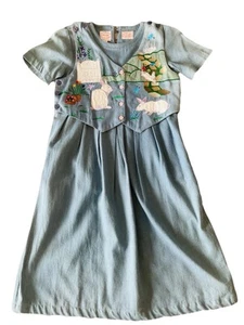 Country Wear Western Vintage Dress Girls Sz 14 Midi Spring Easter Denim Dress - Picture 1 of 9