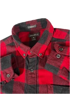 Eddie Bauer Classic Fit Buffalo Plaid Red/Gray Flannel Btn Dwn Shirt Men’s M - Picture 1 of 11