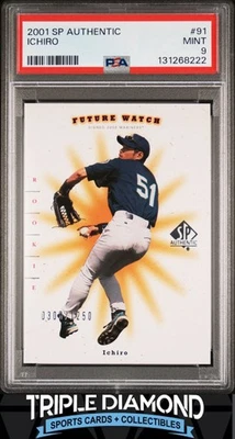 2001 SP Authentic #91 Ichiro Rookie Future Watch #0308/1250 PSA 9 Mint BNA612 - Image 1 of 2