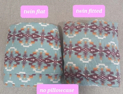 Sábanas ajustables y planas Pendleton Twin Avra Valley verde azulado azteca suroeste Foto 1 de 4