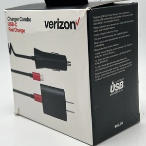 Verizon USB-C Car and Wall Fast Charger Combo With Cable For iPhone 15/Pro/Max - Picture 1 of 5