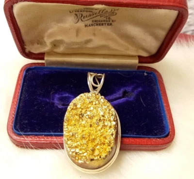 Magnifico CIONDOLO QUARZO DRUZY ORO NATURALE in ARGENTO STERLING 925 NUOVO Drusy - Immagine 1 di 4