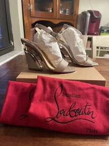 New CHRISTIAN LOUBOUTIN Size 9 LEVITALO Gold Glitter Wedge Heels Shoes 40 Eur - Picture 1 of 5