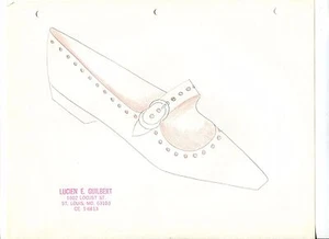 ORIGINAL Hand Drawn Sketch 1960s fashion designer LUCIEN GUILBERT SHOE buckle35A - Picture 1 of 1