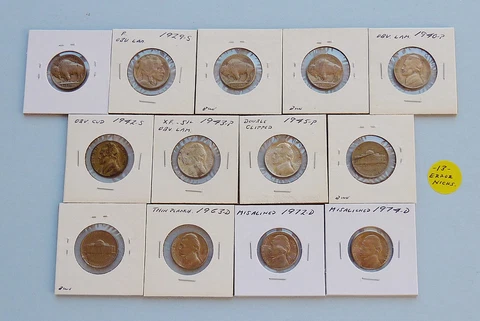 ERROR!! LAMS, CLIP ++ 13 MIXED DATE: 1918-P - 1974-D BUFFALO + JEFFERSON NICKELS Cover