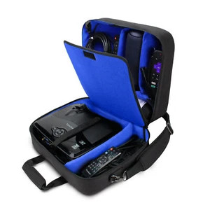 Projector Case with Shoulder Strap, Extra Storage & Custom Dividers (Blue) - Picture 1 of 9