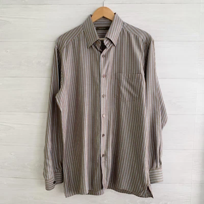 Ermenegildo Zegna - Brown blue striped cotton dress shirt, L - Image 1 of 4