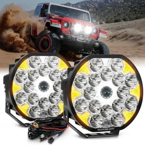 AUXBEAM 8.5" Round LED Driving Pods Amber&White Turn Signal Spotlights Lights 9" - Picture 1 of 12