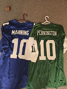 Reebok lot of 2 NEW York Giants Manning & Jets Pennington football Jersey XL