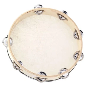 10" Hand Held Tambourine Drum Bell Birch Metal Jingles Percussion for Kids Games