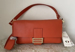 NUEVO CON ETIQUETAS Divina Firenze Italia Cuero Guijarros Bolso Hecho a Mano Naranja Italiana - Imagen 1 de 7