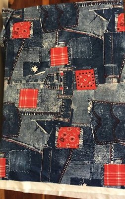 Vtg Polyester Fabric 80s Blue Jean Pockets Print 1 & 1/2 Yard Remnant 58” Wide - Image 1 of 4