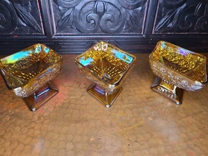 Set of 3 Vtg Indiana Carnival Glass Pedestal Bowls- Iridescent, Diamond Shape - Picture 1 of 10