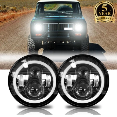 Par de faros LED redondos de 7" pulgadas para International Harvester Scout II 1973-1980 Foto 1 de 4