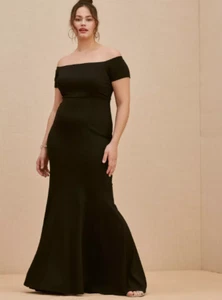 Torrid Black Special Occasion Black Ponte Off Shoulder Long Gown Dress Size 14 - Picture 1 of 11