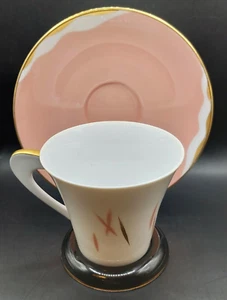 Vintage Retro Pink & White Porcelain Teacup & Saucer by Sango China 1940 Japan - Picture 1 of 12