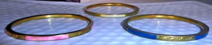 Lot of 3 Vintage Inlaid Brasss Bracelets Blue Pink & White - Picture 1 of 4
