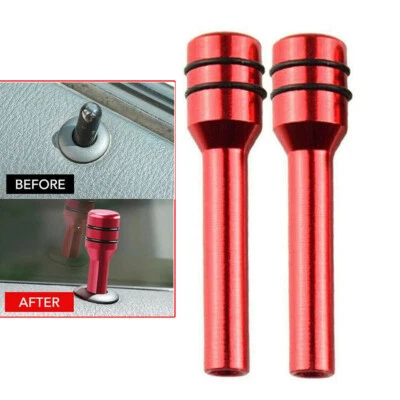 2x Red Car Interior Accessories Aluminum Door Lock Stick Knob Pull Pins Cover - Image 1 of 4