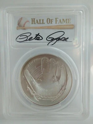 2014-P PCGS MS70 Baseball Hall Of Fame Silver Dollar. Signed (Pete Rose). - Image 1 of 4