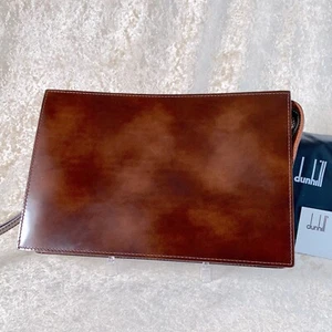 Dunhill Clutch Bag Men's Second Bag Brown Leather 27x18cm with Dust Bag & Card - Picture 1 of 21